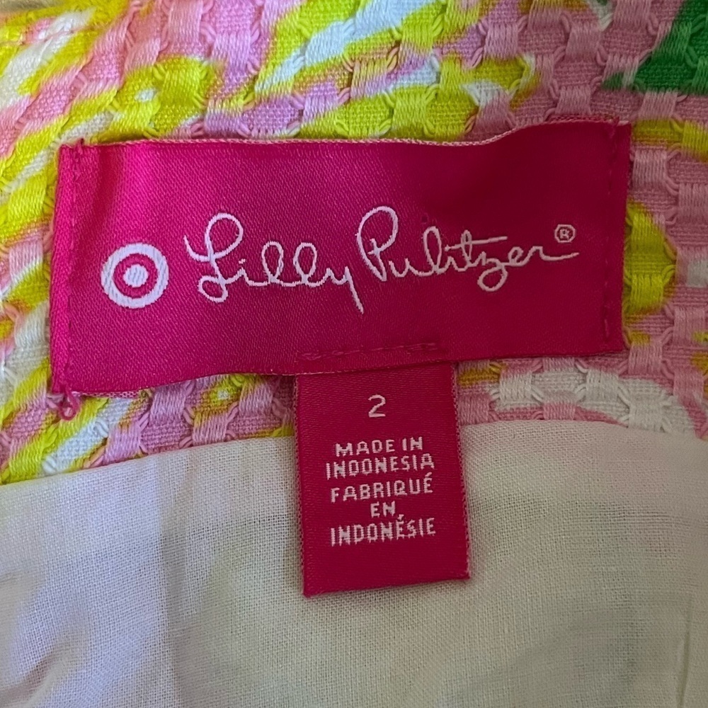 Lilly Pulitzer Pink Green Yellow Fan Dance Shift Dress Size 2 - Picture 6 of 8